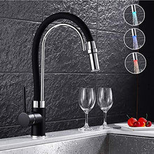 Faucet-4456 Rubinetto della Cucina LED, Ponte Nero Mount, Rotazione Foro Singolo Estrarre 3 Diversi Colori Chiari LED