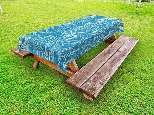 ABAKUHAUS Marmo Stampa Tovaglia da Esterno, Freddo Seppia Macchie, Tovaglia da Picnic Lavabile Decorativa, 145 cm x 210 cm, Blue Sea e Pale Seafoam