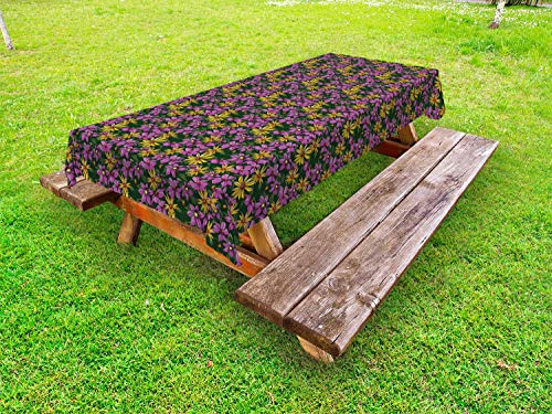 ABAKUHAUS Floreale Tovaglia da Esterno, Colorful Lilies Garden Art, Tovaglia da Picnic Lavabile Decorativa, 145 cm x 305 cm, Multicolore