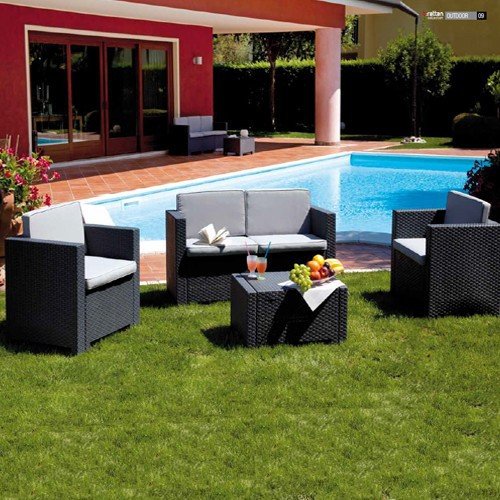 SALOTTO da giardino in RESINA ANTRACITE Mod. COLORADO Set 4 pz con cuscini