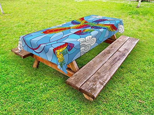 ABAKUHAUS Stained Glass Tovaglia da Esterno, Hummingbird Nuvole, Tovaglia da Picnic Lavabile Decorativa, 145 cm x 265 cm, Blue Sky Multicolor