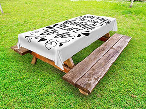 ABAKUHAUS Detto Tovaglia da Esterno, Famiglia Amore dicendo Art, Tovaglia da Picnic Lavabile Decorativa, 145 cm x 210 cm, Charcoal Grey Bianco