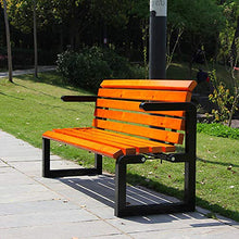 Panchine all'aperto sulla terrazza del parco, Sedia da portico a 3 posti resistente alle intemperie con braccioli e schienale, Legno massiccio anticorrosivo e ghisa Panca per mobili da giardino