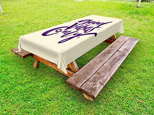 ABAKUHAUS Detto Tovaglia da Esterno, Frase e Dots, Tovaglia da Picnic Lavabile Decorativa, 145 cm x 305 cm, Viola Giallo Pastello