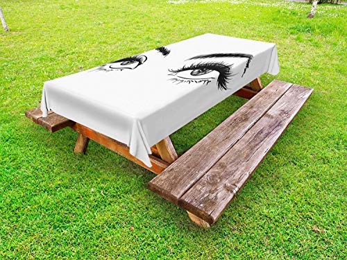 ABAKUHAUS Sopracciglio Tovaglia da Esterno, Sketchy Monocromatico Art, Tovaglia da Picnic Lavabile Decorativa, 145 cm x 210 cm, Carbonella Gray Gray