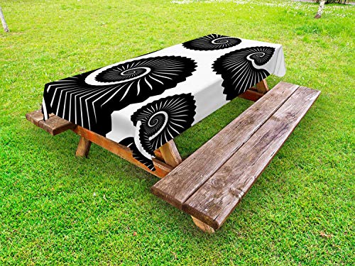 ABAKUHAUS Polpo Tovaglia da Esterno, Enorme Stampa Tentacles Art, Tovaglia da Picnic Lavabile Decorativa, 145 cm x 265 cm, Bianco e Charcoal Grey