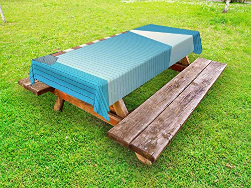 ABAKUHAUS Vintage Tattoo Nautical Tovaglia da Esterno, Faro sul Mare, Tovaglia da Picnic Lavabile Decorativa, 145 cm x 210 cm, Blue Sea Ruggine