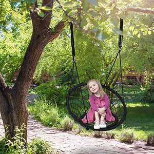 Relaxdays Altalena da Giardino a Rete, per Bambini e Adulti, Regolabile, Ø 120 cm, Portata Max. 150 kg, Nera