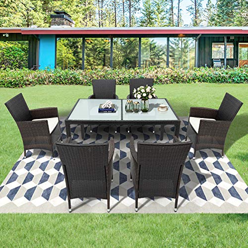 LEKER Set di sedie in rattan per il tempo libero, tavolo da pranzo e sedie, mobili da giardino in rattan, resistente alle intemperie, 6 sedie e tavolo marrone