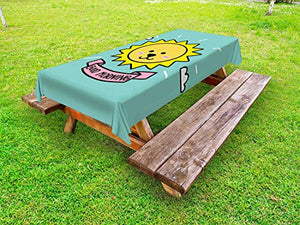 ABAKUHAUS Baby Shower Tovaglia da Esterno, Sole mattutino, Tovaglia da Picnic Lavabile Decorativa, 145 cm x 210 cm, Seafoam Senape