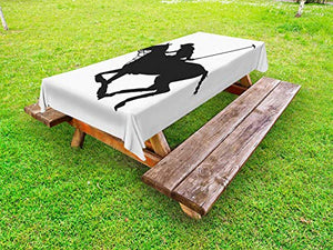 ABAKUHAUS Gli Sport Tovaglia da Esterno, Polo Player Horse Silhouette, Tovaglia da Picnic Lavabile Decorativa, 145 cm x 305 cm, Charcoal Grey And White
