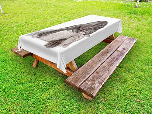 ABAKUHAUS Cane e Gatto Tovaglia da Esterno, Abbracciare Animali Cosy, Tovaglia da Picnic Lavabile Decorativa, 145 cm x 210 cm, Scuro Talpa Polvere