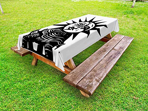 ABAKUHAUS Sole e Luna Tovaglia da Esterno, Volto Dorso di Una Tartaruga, Tovaglia da Picnic Lavabile Decorativa, 145 cm x 210 cm, Charcoal Grey And White
