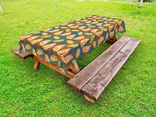 ABAKUHAUS Frutta Tovaglia da Esterno, Fette di Limone su Righe Indietro, Tovaglia da Picnic Lavabile Decorativa, 145 cm x 305 cm, Multicolore