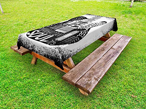 ABAKUHAUS Chitarra Tovaglia da Esterno, Sketchy Calligrafia New Jazz, Tovaglia da Picnic Lavabile Decorativa, 145 cm x 210 cm, Charcoal Grey Bianco