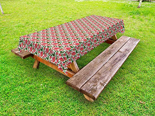 ABAKUHAUS Floreale Tovaglia da Esterno, Agrumi Garden Design, Tovaglia da Picnic Lavabile Decorativa, 145 cm x 305 cm, Corallo Verde Menta e Smeraldo