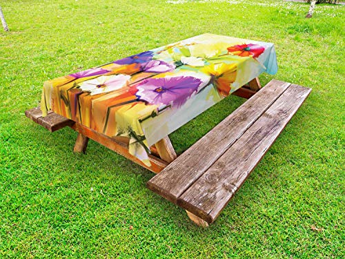 ABAKUHAUS Belle Arti Tovaglia da Esterno, Vivid Gerbera fioritura Primaverile, Tovaglia da Picnic Lavabile Decorativa, 145 cm x 210 cm, Multicolore