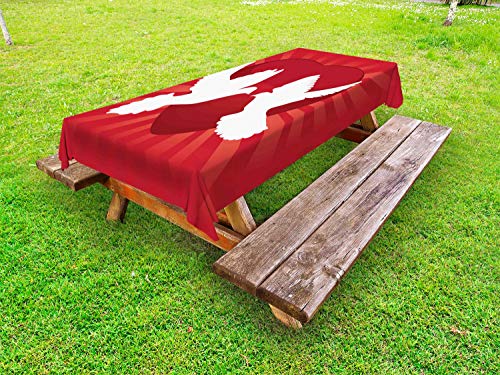 ABAKUHAUS Amore Tovaglia da Esterno, Doves Simbolo della Pace Romantico, Tovaglia da Picnic Lavabile Decorativa, 145 cm x 265 cm, Bianco e Vermilion