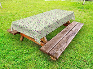 ABAKUHAUS Floreale Tovaglia da Esterno, Tulip Garden e Foglie d'Arte, Tovaglia da Picnic Lavabile Decorativa, 145 cm x 265 cm, Viola Verde e Crema