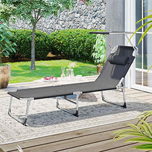 SONGMICS Lettino Prendisole, Sdraio Pieghevole e Leggera, con Poggiatesta Parasole e Schienale Reclinabile, 53 x 193 x 29,5 cm, Max Portata 150 kg, per Giardino Terrazzo Balcone, Grigio Scuro GCB19UV1