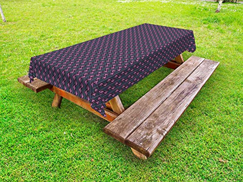 ABAKUHAUS Astratto Tovaglia da Esterno, Verticale Strisce Triangoli, Tovaglia da Picnic Lavabile Decorativa, 145 cm x 305 cm, Slate Blu Fucsia