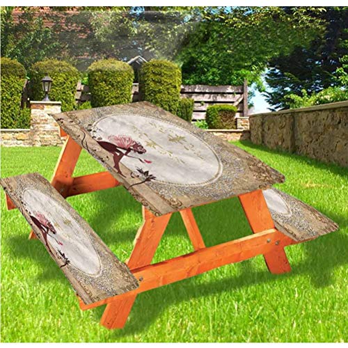 Tovaglia da tavolo e panchina da picnic Fantasy Pixie Vintage con bordo elastico, 60 x 72 cm, set da 3 pezzi per campeggio, sala da pranzo, all'aperto, parco, patio