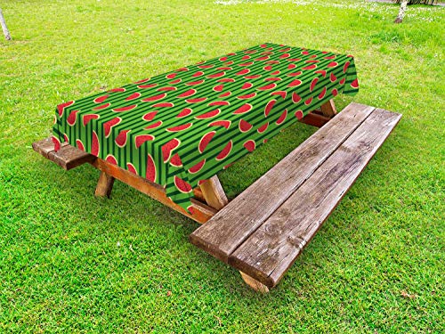 ABAKUHAUS Melone Tovaglia da Esterno, Fette sulle Strisce Verticali, Tovaglia da Picnic Lavabile Decorativa, 145 cm x 305 cm, Felce Verde Hunter Verde