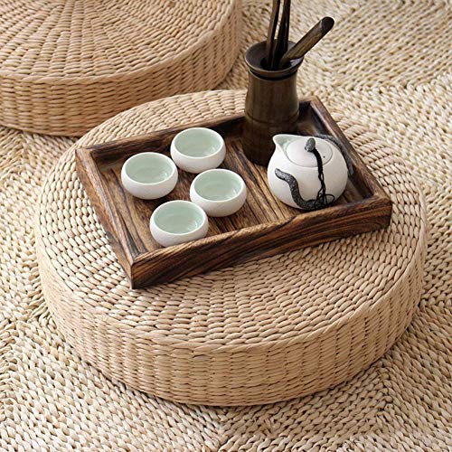 RUYII Tatami Fatto A Mano del Cuscino della Sedia di Yoga della Sedia di Yoga del Pavimento del Cuscino Fatto A Mano Rotondo della Paglia 2 Cuscini,2PCS+60cm