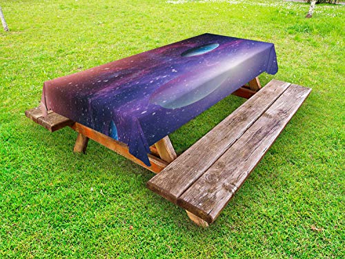 ABAKUHAUS Celeste Tovaglia da Esterno, Nebulosa e Star Cluster, Tovaglia da Picnic Lavabile Decorativa, 145 cm x 305 cm, Blue Violet Multicolor