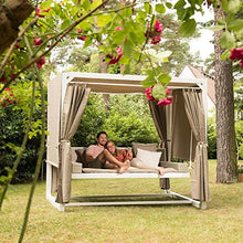blumfeldt Eremitage - Dondolo Hollywood, Tetto Parasole con Tenda, 236x180x210 cm, Imbottitura Spessa 5 cm, 3 Cuscini, Acciaio Massiccio, Bianco/Talpa