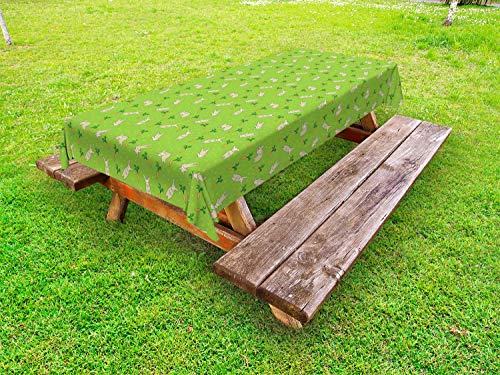 ABAKUHAUS Coniglietto Tovaglia da Esterno, Pattern con Conigli e Carote, Tovaglia da Picnic Lavabile Decorativa, 145 cm x 210 cm, Lime Green Multicolor