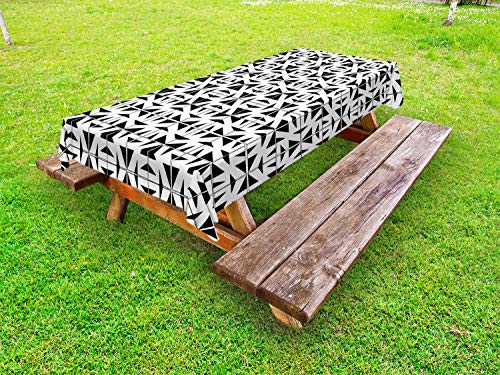 ABAKUHAUS Moderno Tovaglia da Esterno, Piazze Monochrome Stripes, Tovaglia da Picnic Lavabile Decorativa, 145 cm x 210 cm, Charcoal Grey Bianco
