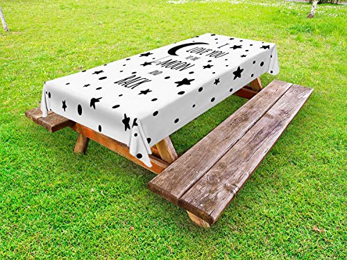ABAKUHAUS Ti Amo Fino alla Luna e Ritorno Tovaglia da Esterno, Stelle Crescent Moon Art, Tovaglia da Picnic Lavabile Decorativa, 145 cm x 265 cm, Bianco e Charcoal Grey