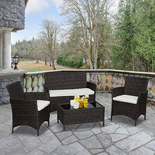 Outsunny Salotto da Esterno Set 4 Pzi:1 Divano/2 Poltrone/1 Tavolino, Mobili Giardino in Rattan, Nero e Bianco