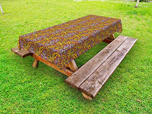 ABAKUHAUS Paisley Tovaglia da Esterno, Colori vibranti Pateh Art, Tovaglia da Picnic Lavabile Decorativa, 145 cm x 210 cm, Multicolore