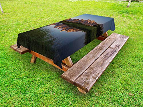 ABAKUHAUS Paesaggio Tovaglia da Esterno, Grand Tetons Morning Sun, Tovaglia da Picnic Lavabile Decorativa, 145 cm x 305 cm, Multicolore