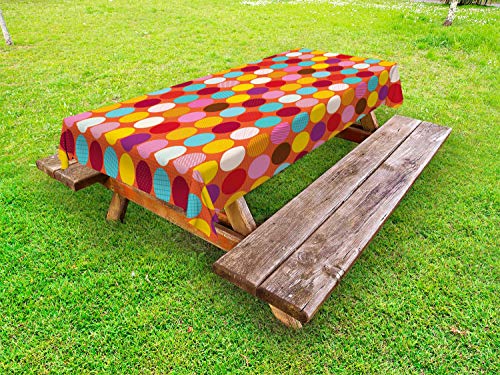 ABAKUHAUS Circles Tovaglia da Esterno, Griglia Circles Polka Dots, Tovaglia da Picnic Lavabile Decorativa, 145 cm x 265 cm, Terra di Siena bruciata Multicolor
