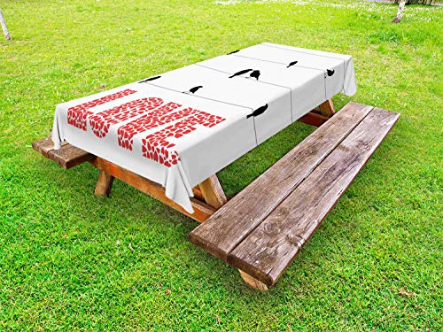 ABAKUHAUS Bird on a Wire Tovaglia da Esterno, Amore aviaria sulle Linee, Tovaglia da Picnic Lavabile Decorativa, 145 cm x 305 cm, Carbonella Grey Vermilion