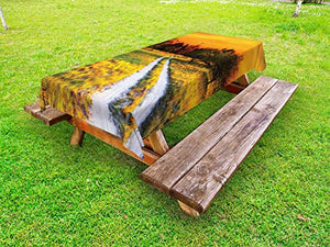 ABAKUHAUS Paesaggio Tovaglia da Esterno, Olive Garden Guida Path, Tovaglia da Picnic Lavabile Decorativa, 145 cm x 210 cm, Marigold Scuro Ruggine