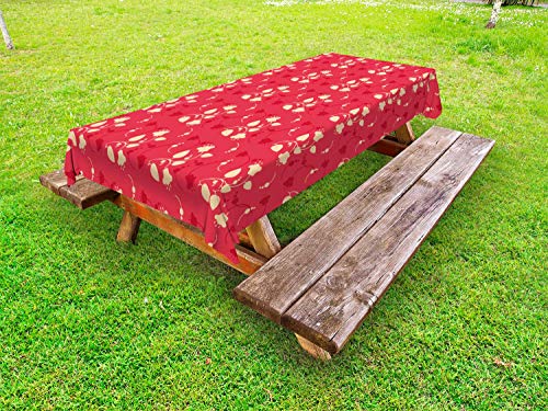 ABAKUHAUS Floreale Tovaglia da Esterno, Primavera Essential Selvatici Flora, Tovaglia da Picnic Lavabile Decorativa, 145 cm x 305 cm, Scuro Coral Vermilion