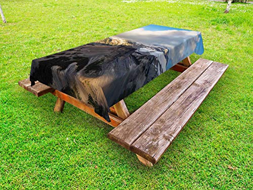 ABAKUHAUS Natura Scena Tovaglia da Esterno, Canada Veduta Aerea, Tovaglia da Picnic Lavabile Decorativa, 145 cm x 210 cm, Taupe Grey e Blue Sky