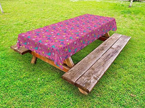 ABAKUHAUS Asilo Tovaglia da Esterno, Narwhal e Meduse Fun, Tovaglia da Picnic Lavabile Decorativa, 145 cm x 305 cm, Rosa Multicolor