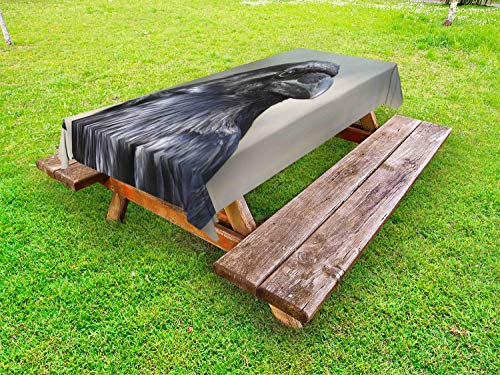 ABAKUHAUS Corvo Nero Tovaglia da Esterno, Primo Piano Bird Portrait, Tovaglia da Picnic Lavabile Decorativa, 145 cm x 305 cm, Multicolore
