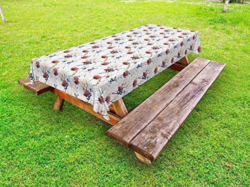 ABAKUHAUS Vintage ▾ Tovaglia da Esterno, Fioritura Estate Flora, Tovaglia da Picnic Lavabile Decorativa, 145 cm x 265 cm, Multicolore