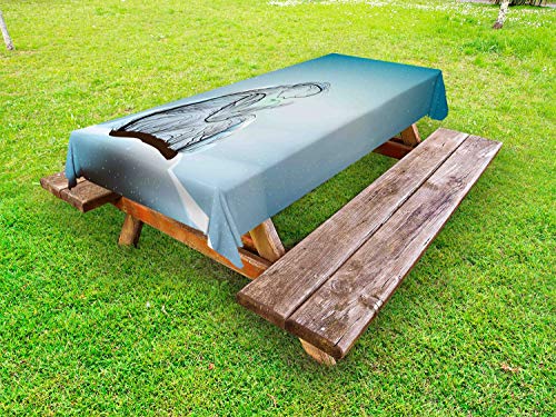 ABAKUHAUS Estratto Surreale Tovaglia da Esterno, maternità, Tovaglia da Picnic Lavabile Decorativa, 145 cm x 305 cm, Blue Sea Charcoal Grey