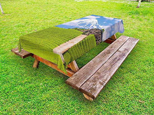 ABAKUHAUS Montagna Tovaglia da Esterno, Tea Fields of Japan Prato, Tovaglia da Picnic Lavabile Decorativa, 145 cm x 305 cm, Blue Sky Lime Green
