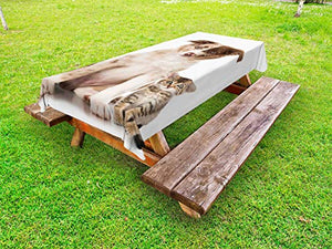 ABAKUHAUS Cane e Gatto Tovaglia da Esterno, Cucciolo di Border Collie, Tovaglia da Picnic Lavabile Decorativa, 145 cm x 305 cm, Brown Ecru