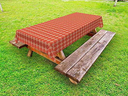 ABAKUHAUS Astratto Tovaglia da Esterno, Retro Layout Geometrico, Tovaglia da Picnic Lavabile Decorativa, 145 cm x 265 cm, Marrone Pastello Cannella