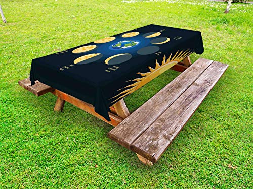 ABAKUHAUS Fase lunare Tovaglia da Esterno, Moves Sun Earth Un lunari, Tovaglia da Picnic Lavabile Decorativa, 145 cm x 210 cm, Multicolore