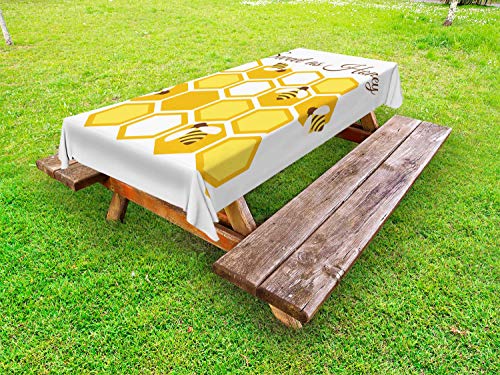ABAKUHAUS Ape Tovaglia da Esterno, Cursive Formulazione Beehive, Tovaglia da Picnic Lavabile Decorativa, 145 cm x 305 cm, Cioccolato Terra Gialla